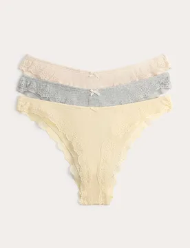 Pack Cotton Rich Ribbed Brazilian Knickers Oatmeal Mix female - M&S - FashionsVida