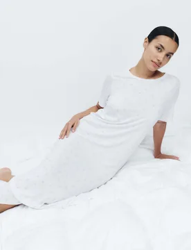 Cotton Modal Printed Long Nightdress White Mix female - M&S - FashionsVida