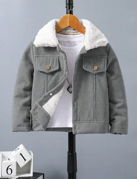 Chaqueta casual con cuello alto y de una sola hilera de botones, de forro polar con bloqueo de color para niño, otoño/invierno - Shein - FashionsVida