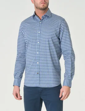 Camicia bianca azzurra e blu in cotone stretch a fantasia onde - Alley Docks - FashionsVida