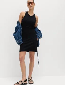 Cotton Rich Ribbed Bra Insert Mini Bodycon Dress Black female - M&S - FashionsVida