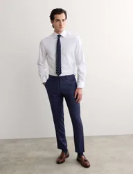 Tailored Fit Pure Wool Textured Suit Trousers Dark Blue male