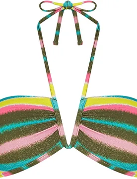 Top de bikini bandeau con tirante atado al cuello y estampado con lurex - Lola Dolores Cortés - FashionsVida