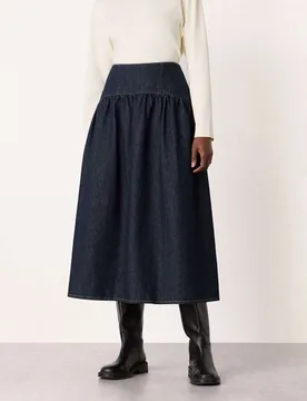 Denim Midi Tiered Skirt Denim female - Whistles - FashionsVida