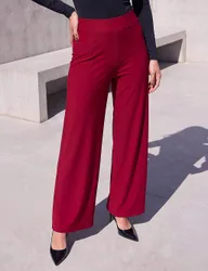 Elasticated Waist Wide Leg Trousers Cherry Red female