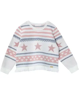 Maglia Liu-Jo in misto lana a fantasia rosa e grigia glitterata con orlo sfrangiato - Liujo - FashionsVida