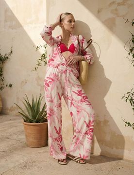 Pantaloni in viscosa wide leg a fiori - multicolor