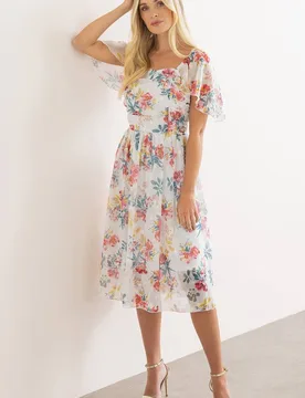 Women's Floral Shimmer Printed Dress in Ivory Size: 20 - Ivory - Size: 20 - Klass. - FashionsVida