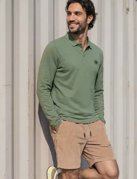 Street One Langarm Poloshirt mit Taschendetail male Grün - Street One MEN - FashionsVida