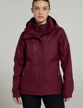 Bracken' Womens Extreme 3 In 1 Waterproof Jacket Warm Inner Fleece Winter Coat Burgundy Polyamide - Size 6 Uk - Mountain Warehouse - FashionsVida