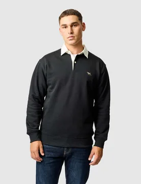Otago Cotton Rich Rugby Collar Sweatshirt Black male - Rodd & Gunn - FashionsVida
