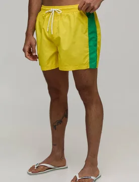 Men's Side Stripe Mid Length Swim Short Yellow Size Small Yellow S - boohooMAN - FashionsVida