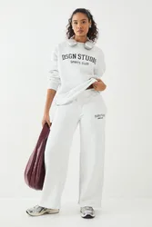 Womens Petite Applique Straight Leg Jogger - Grey Cotton - Size Medium