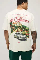 Mens Ecru Oversized De Monaco Print T-Shirt Cotton - Size X-Large