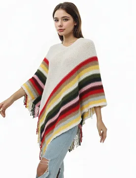 Elegant Fashion Women Autumn Cloak Sleeveless Poncho Striped Cape Office Lady Winter Knitted Ponchos - Aliexpress - FashionsVida