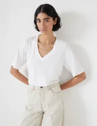 Reece Cotton Rich V-Neck Drapey T-Shirt White female