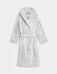 Fleece Hooded Dressing Gown Grey female