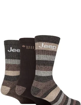 Mens 3 Pair Jeep Cotton Rich Cushioned Boot Socks Brown / Earth 6-11 - Multi Coloured - Size: 6-11 Mens - SockShop - FashionsVida