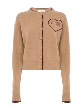 Chloé Contrast-Edge Wool Crewneck Sweater with Fabric-Covered Buttons