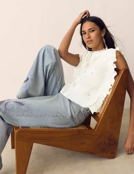 Pure Cotton Lace Insert Embroidered Top Soft White female - Per Una - FashionsVida