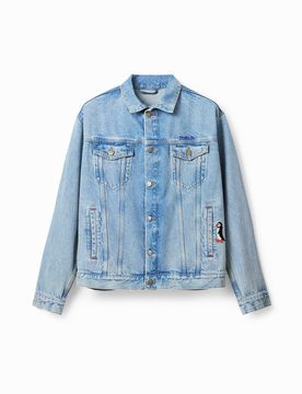 Chaqueta vaquera trucker bordados, Algodon, Azul, S
