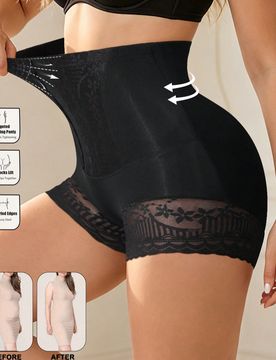 Bragas moldeadoras de cintura alta con control de abdomen para mujer, bragas con ribete de encaje, soporte para levantamiento de glúteos, moldeador d