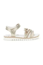 Sandali beige con strappo in velcro e applicazioni floreali 15022 35