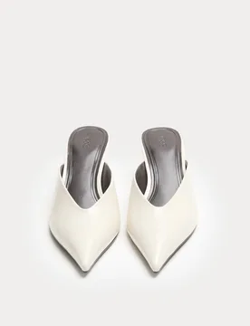 Patent Slip On Kitten Heel Pointed Mules White female - M&S - FashionsVida