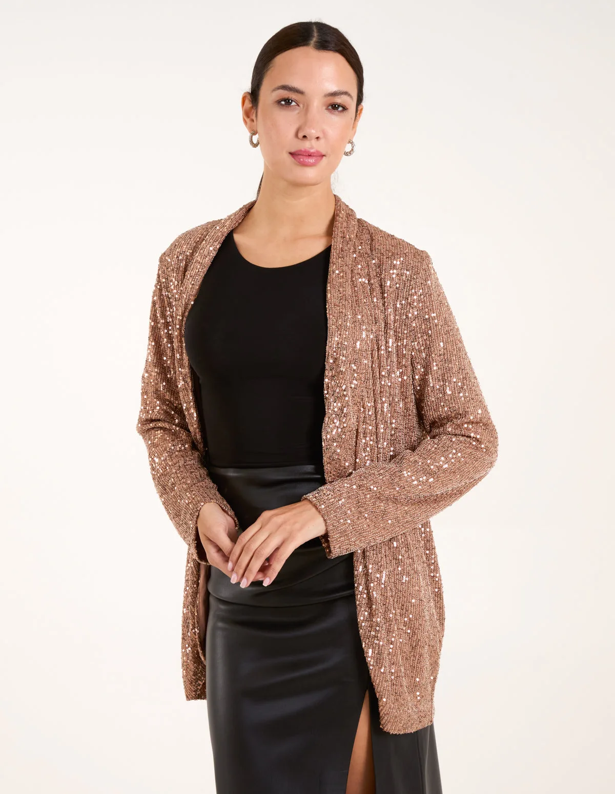 Sequin Waterfall Cardigan - S / Bronze - female - Blue Vanilla - FashionsVida