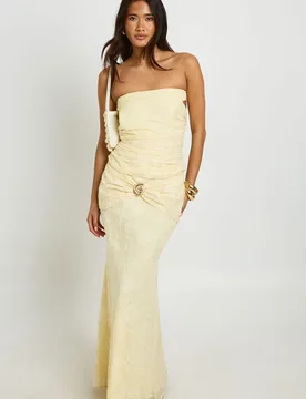 Womens Bardot Jacquard Lace Up Back Top - Yellow - Size 16 Uk - Boohoo - FashionsVida