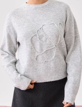 Maglione con applicazione 3D, misto lana - grigio chiaro