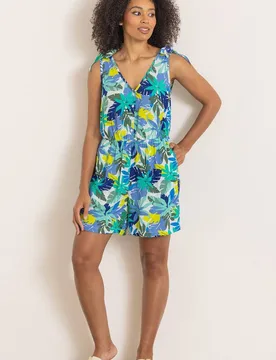 Women's Leaf Printed Playsuit in Aqua Size: 10 - Aqua - Size: 10 - Klass. - FashionsVida