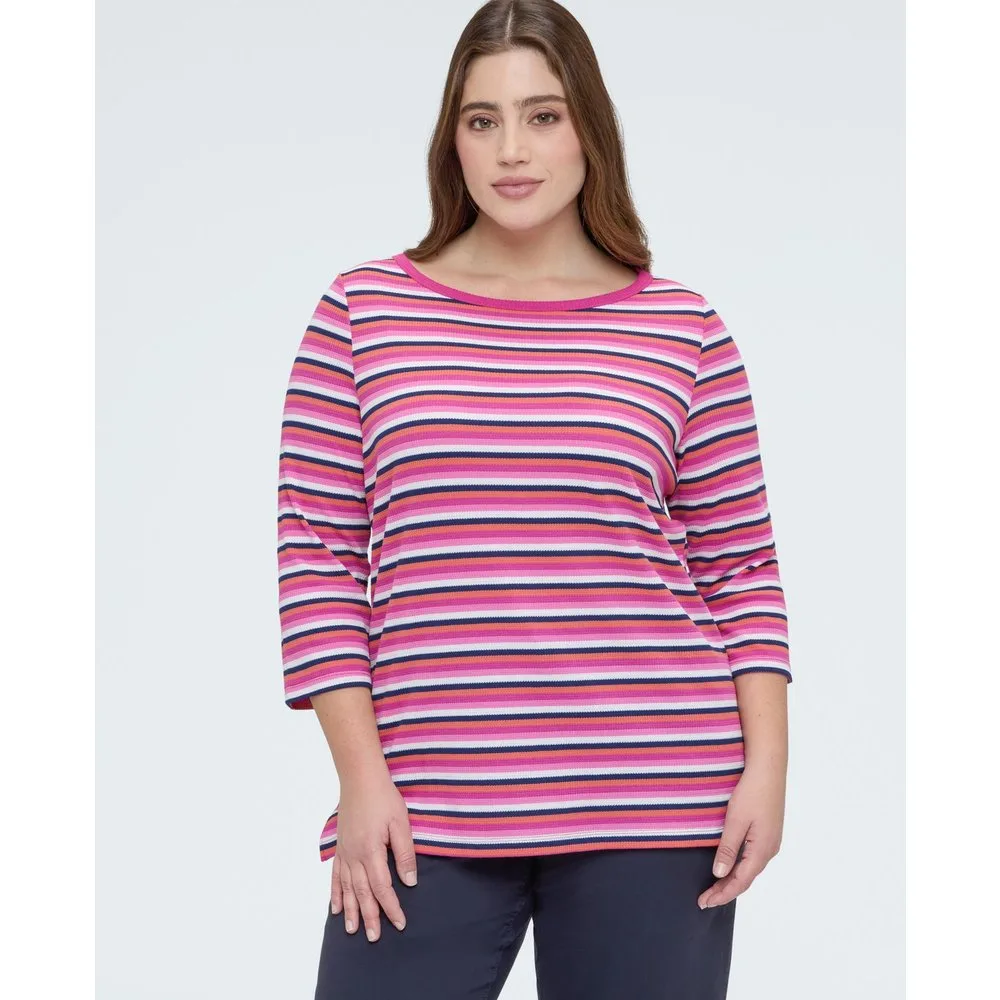 Camiseta de mujer de punto de rayas multicolor - Fiorella Rubino - FashionsVida