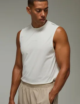 Mens Common Pace Running Regular Fit Tank - Off-White - Size Small - boohooMAN - FashionsVida