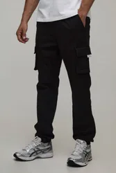 Herren Slim Fit Cargo-Hose mit elastischem Bund und gewebten Bündchen Black Größe XS