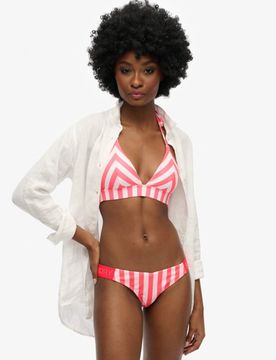 Superdry Damen Gestreiftes Triangel-bikinioberteil Pink - Größe: 36