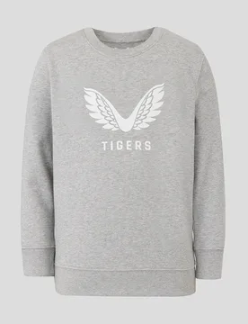 Leicester Tigers Junior 25/26 Travel Crewneck Sweatshirt GREY JXS Unisex - Castore - FashionsVida