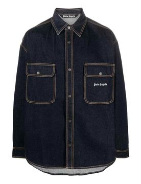 Camicia in denim con logo ricamato