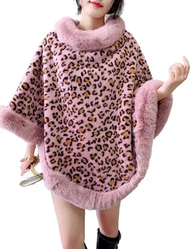Autumn/Winter Cloak Coats Women's Warm Clothing Faux Fur Collar and Trim Leopard Print Pullover Coat Fashion Mantle Cape - Aliexpress - FashionsVida