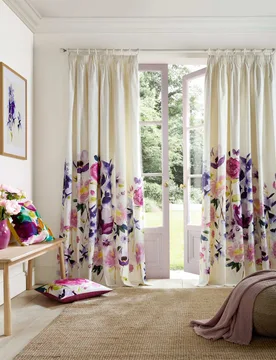 Taransay Cotton Rich Pencil Pleat Curtains Fuchsia Mix - Bluebellgray - FashionsVida