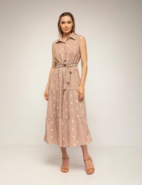 Vestido midi 100% algodón, tipo camisero con bordados - Tantra - FashionsVida