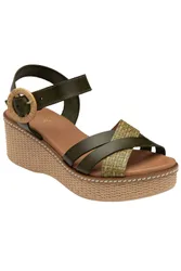 Women's 'Amalia' Leather Wedge Sandals in Khaki Size: 8 - Khaki - Size: 8