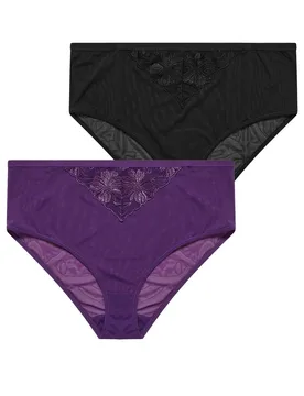 Women's 2 Pack Floral Lace Briefs in Purple Size: 26-28 - Purple - Size: 26-28 - Yours - FashionsVida
