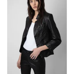 Zadig & Voltaire - Blazer de mujer Verys de cuero arrugado
