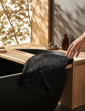 Asciugamano da bagno in cotone con motivo vegetale - nero