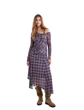 Maglietta A Maniche Lunghe 3000061 Mesh Print Checks Purple Hebe XL