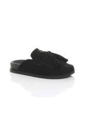 Flat Tassel Moccasin Mules Sandals Sliders - Black - Size: 5