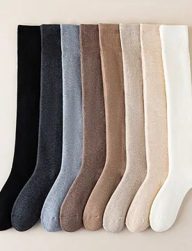 Par de medias altas hasta el muslo de mezcla de lana, medias sólidas forradas térmicas cálidas sobre la rodilla para mujer, calcetines acogedores d - Shein - FashionsVida