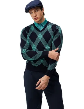 Pullover Billy V-Neck Strick, grün/schwarz s - J.lindeberg - FashionsVida
