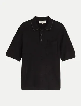 Rippenstrick-Poloshirt Schwarz XL - Tom Tailor Denim - FashionsVida